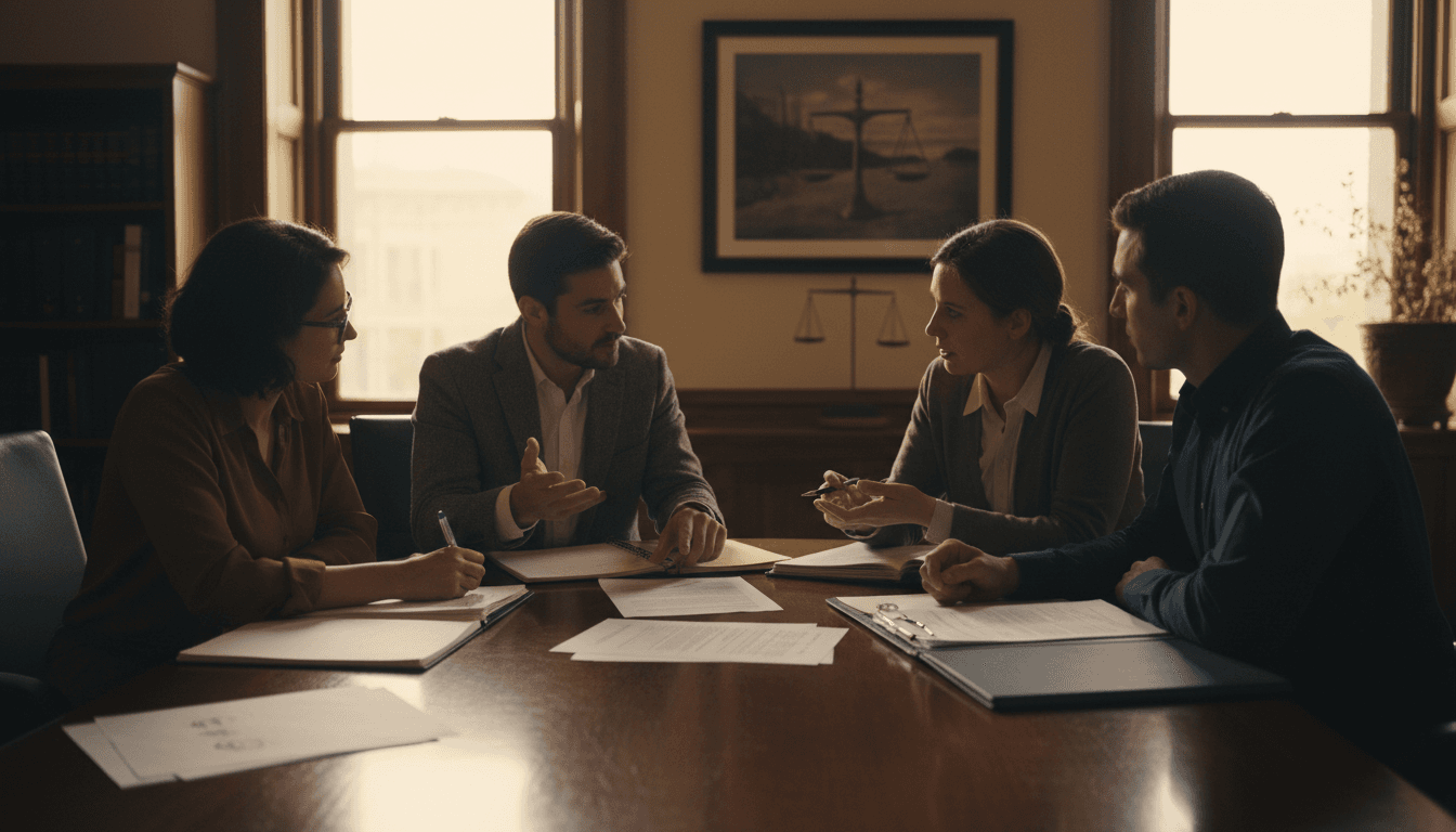 National Center for Vulnerable Communities team members collaborating on case work at a conference table