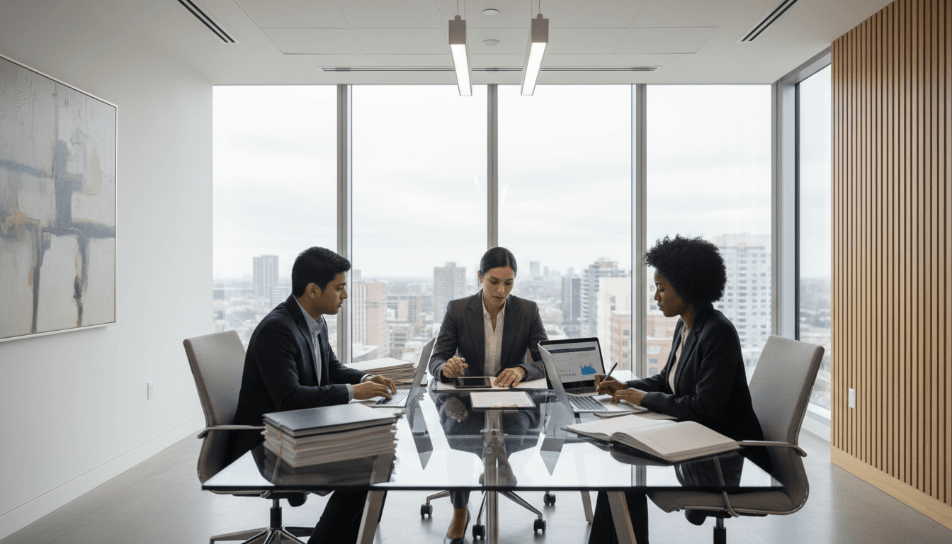 Legal professionals collaborating in office environment